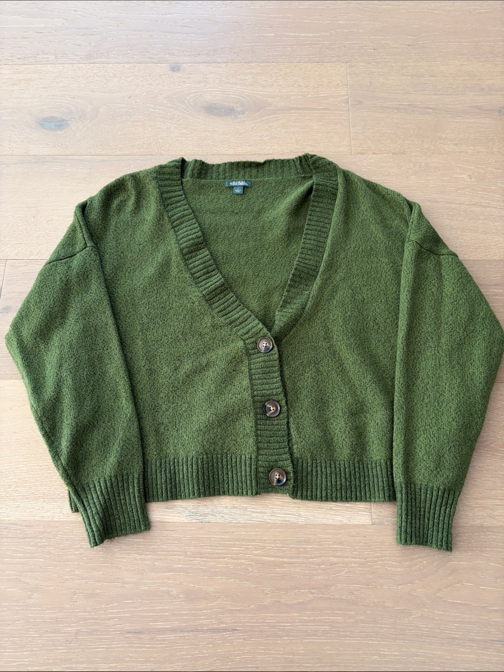 wild fable Olive Green Heatherd V‑Neck Button Cardigan